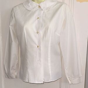 Vintage 60s White Cotton/Polyester Long Sleeve‎ Shirt with Peter Pan collar